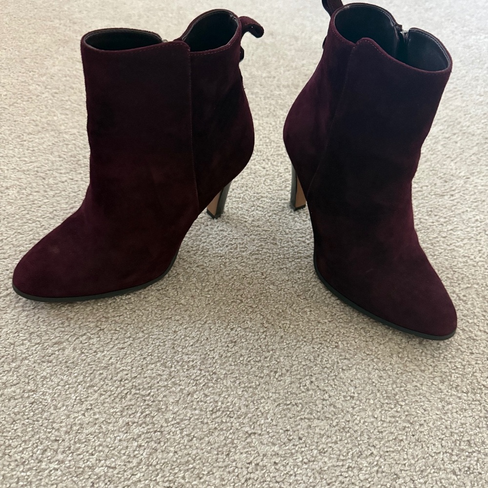 Coach 8 B Jemma Wine Suede Leather Ankle Booties Heel Side Zip